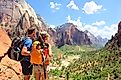 Tourists enjoying the spectacular view of the landscape at the Zion National Park