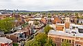 Aerial view of historic buildings in Newport, Kentucky.