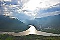 The Alazani River flowing through the mountains of Georgia.