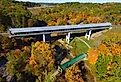 Scenic covered bridge in Ashtabula County, Ohio. The Smolen-Gulf Bridge is the longest covered wooden bridge in the US