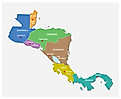 The 7 countries of Central America with their capital cities shown on the map.