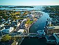 Aerial view of the Mystic Drawbridge 100th Anniversary Celebration in Mystic, CT