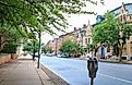 Historic brick buildings in York, Pennsylvania, on a rainy morning. Editorial credit: Sabrina Janelle Gordon / Shutterstock.com