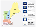 Map and flags of New England states