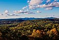 The Berkshire Hills seen from atop Mohawk Mountain with fall colors in Cornwall Connecticut. Image credit Alexanderstock23 via Shutterstock.