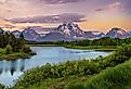 Beautiful landscape seen from Oxbow Bend along the Snake River from Grand Teton National Park, Wyoming.