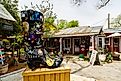 Wimberley, Texas USA - April 6, 2016: Colorful shop with artwork and vintage items on display in the small Texas Hill Country town of Wimberley.