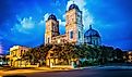 light trails at the Minor Basilica in Natchitoches, Louisiana.