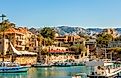 Jbeil port lagoon with anchored fishing boats, Byblos, Lebanon