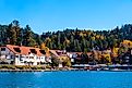 View of Lake Arrowhead, California, in fall.