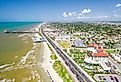 Galveston Island, Texas along the seawall from the air.