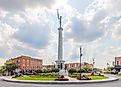  The Steuben County Soldiers Monument in downtown Angola, Indiana. Editorial credit: Roberto Galan / Shutterstock.com.