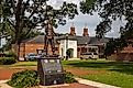 Statue near public library building, installed in honor of the Green Berets in Breaux Bridge, Louisiana.