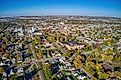 Aerial view of downtown Norfolk, Nebraska, in autumn