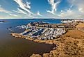 Aerial panorama of the marina at Kent Narrows, Kent Island on the Chesapeake in Maryland.