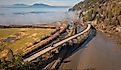 Aerial View of Chuckanut Drive and the Blanchard Bridge in the Skagit Valley. 