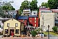 Harpers Ferry, West Virginia, U.S.A - August 22, 2021 - The view of the residential and commercial buildings on the main road