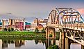 Charleston, West Virginia, US downtown skyline on the river at dusk.