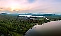 Aerial view of Speculator, New York with Lake Pleasant in the front