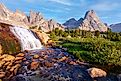 A Waterfall Among Steep Granite Mountains. Cirque of Towers, Wind River Range, Wyoming