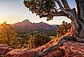 Sunset view of Sedona, Arizona from Airport Mesa in the fall.