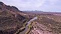 A beautiful shot of Verde River and its tributaries in Sedona Verde Valley in dry landscape. 