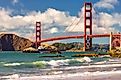 The Golden Gate Bridge spans the Golden Gate Strait. 