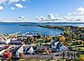 Aerial view of Harbor Springs, Michigan, on a sunny autumn day