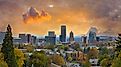 Portland Oregon Downtown City During Sunset in the Fall Season