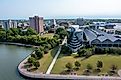 Aerial view of the Victory Landing Park and downtown Newport News. Editorial credit: Kyle J Little / Shutterstock.com