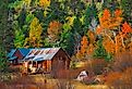 Autumn colors and old barn in Hope Valley, California.