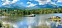 Scenic view of Mount Katahdin and surrounding wilderness in Baxter State Park, Maine.