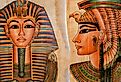 Art of Egyptian Queen Cleopatra and sphinx.