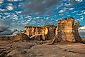 Golden hour at Monument Rocks in Kansas.