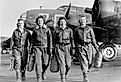 These four female pilots leaving their ship, Pistol Packin' Mama, at Lockbourne AAF, Ohio, are members (WASPS) (1944).