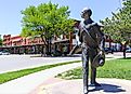 Bronze sculpture of Wyatt Earp, part of the Trail of Fame in the historic district of Dodge City, Kansas. Editorial credit: Michael Rosebrock / Shutterstock.com