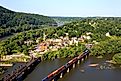 Aerial view of Harpers Ferry, West Virginia.