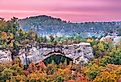 Daniel Boone National Forest, Kentucky, at the Natural Arch at dusk in autumn.