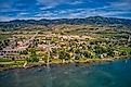 Aerial view of Garden City, Utah, on the shore of Bear Lake. 