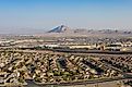 Sunny high angle view of the Henderson skyline at Nevada. 