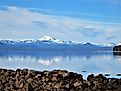 Beautiful panoramic view of Mount Lassen from Lake Almanor.