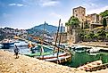 Royal Castle (The Chateau Royal de Collioure), a massive French royal castle, and the harbor in Collioure, France