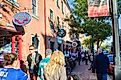 Alexandria, Va - October 23, 2016: Crowed Sidewalk along King Street on a Sunny Autumn Day