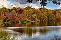 Centennial Lake, fall color reflection in Centennial Park, Columbia, Maryland. 