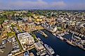 An aerial shot of the Newport Harbor in Rhode Island