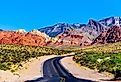 View of the Red Sandstone Mountains from the winding Calico Canyon Road near Red Rock Canyon National Conservation Area near Las Vegas, Nevada.