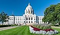 Facade of the Minnesota State Capitol Building in St Paul.