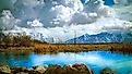 Stunning Mountain view over Utah Lake at Utah Lake State Park, Provo, Utah. 