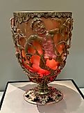 Backlit 4th Century Lycurgus Cup. Image by Chappsnet - Own work, CC BY 4.0, via Wikimedia Commons