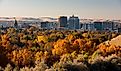 Fall trees and buildings of Boise, Idaho, skyline.